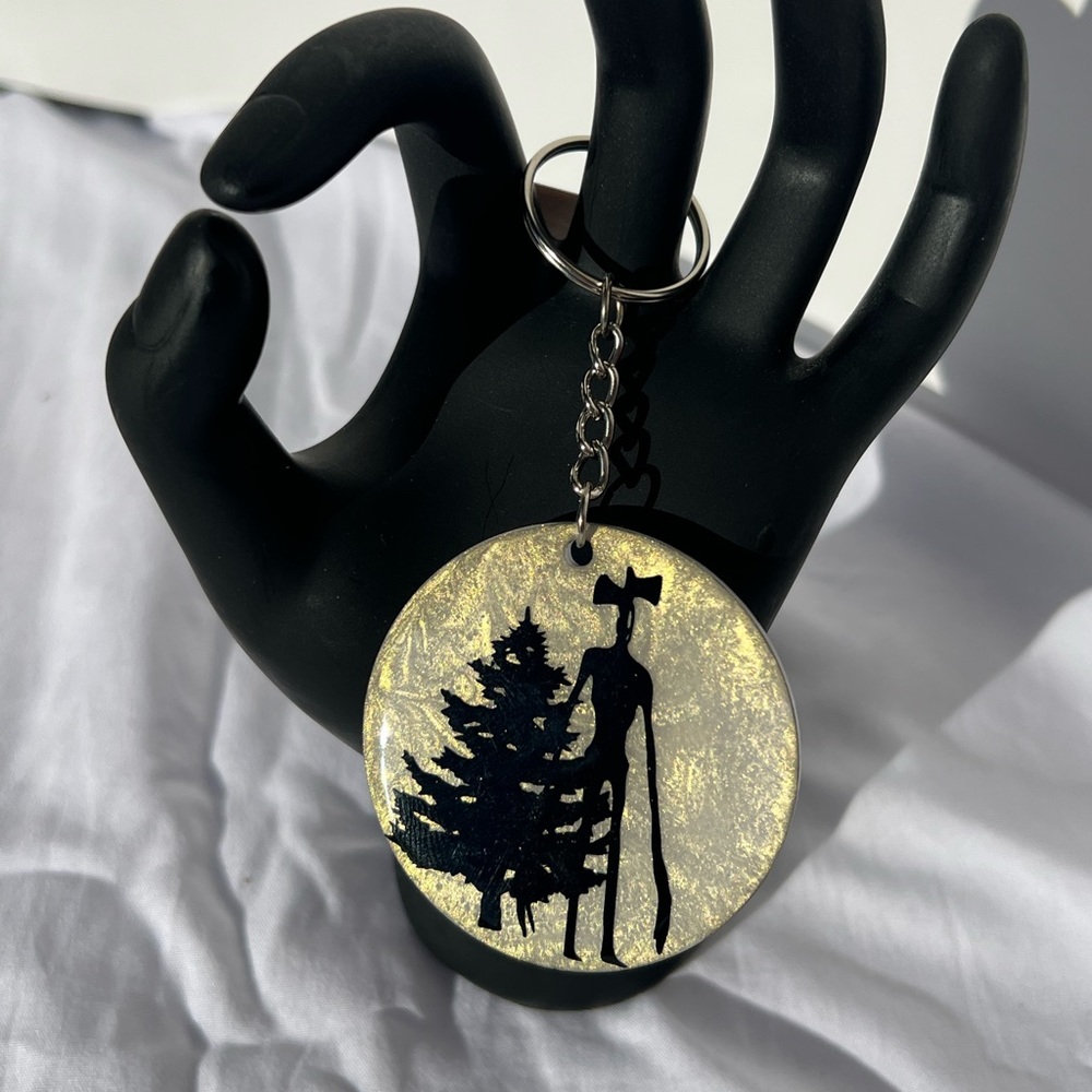 Handmade Siren Head Keychain, White-Gold